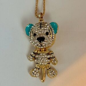 Gold and Crystal Bear Pendant Necklace